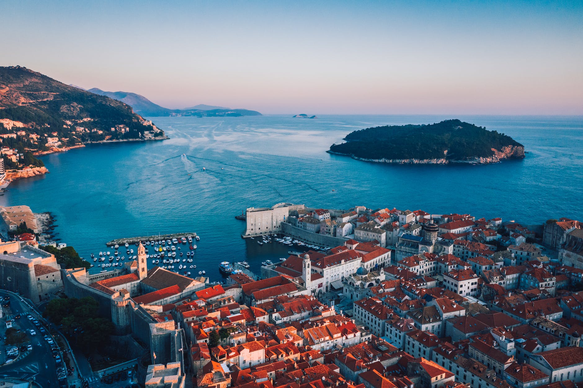 aerial view of a city and island